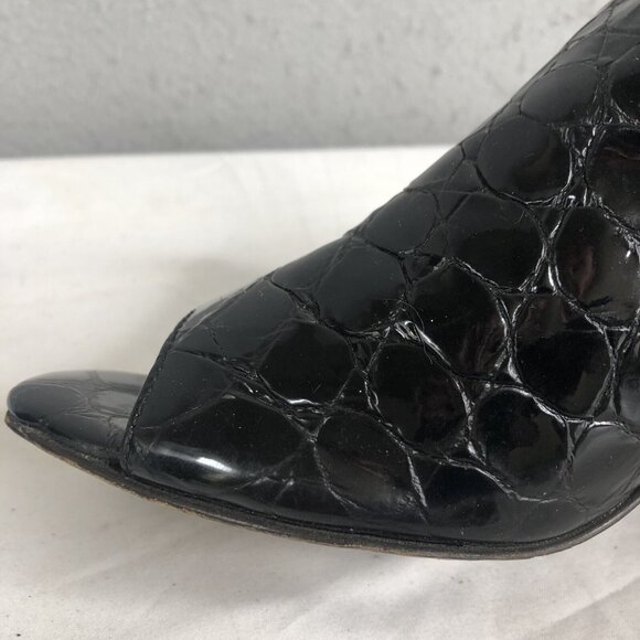 Donald Pliner Mules Womens 9 Black Alligator Texture Sandal Heels Open Toe - Picture 14 of 16